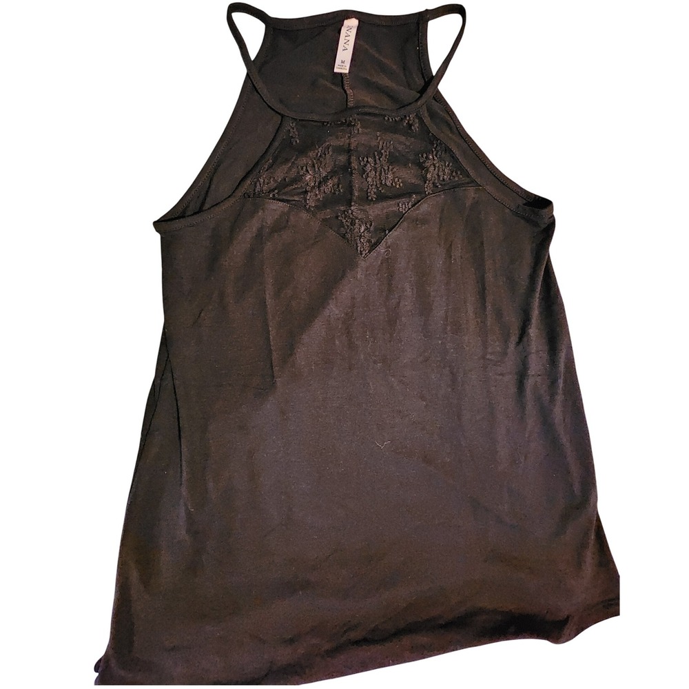 Zenana Black Halter Tank Top with Lace Detail - Women's Medium‎ Casual
